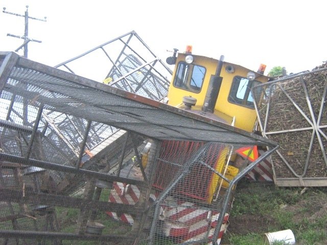 Locos 1 and 10. Level crossing where truck failed to stop. A huge mess!