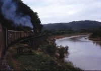 Train on timber trestle